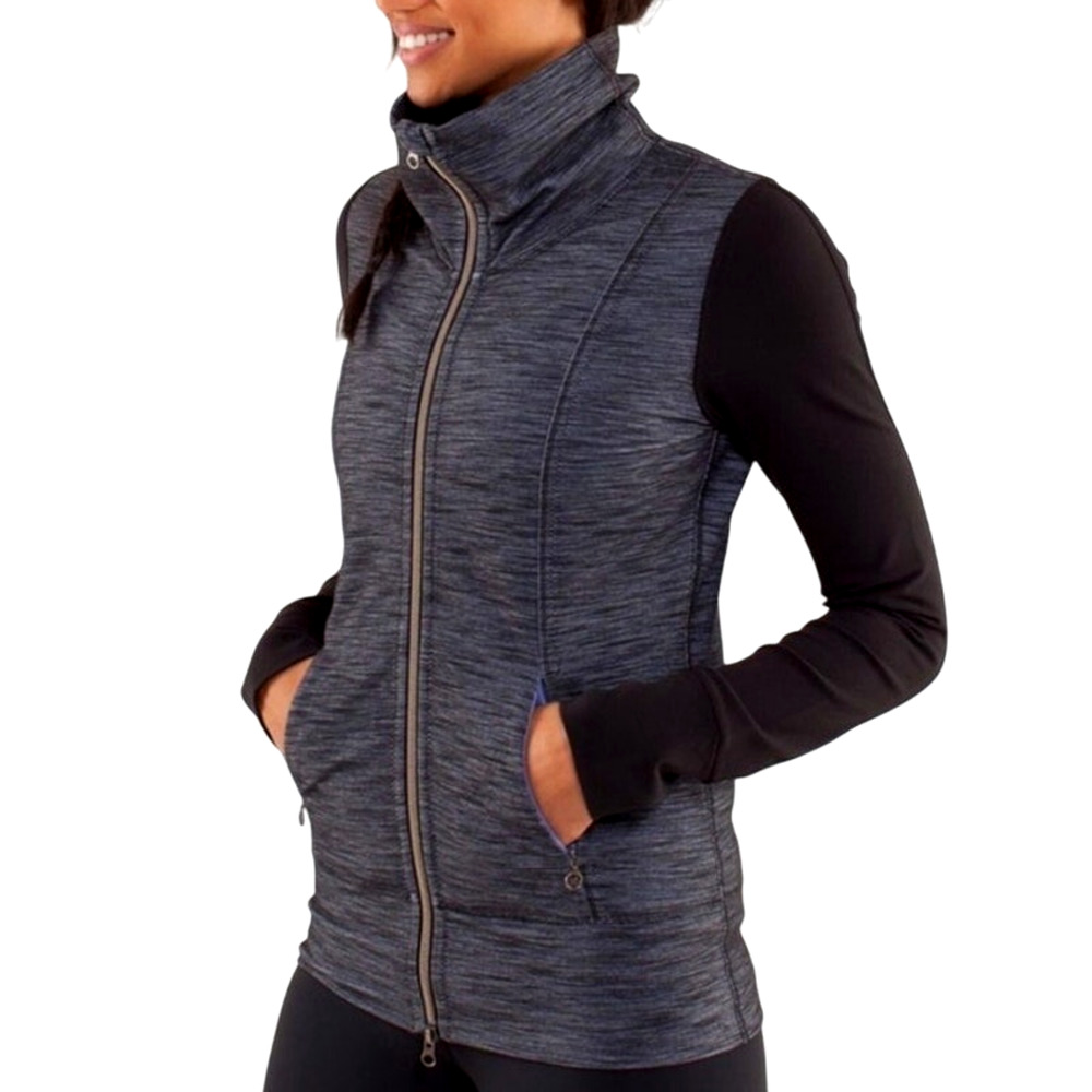 Lululemon Daily Yoga Jacket 4 Polar Haze Black Heathered Gray Zip Coat w Pockets